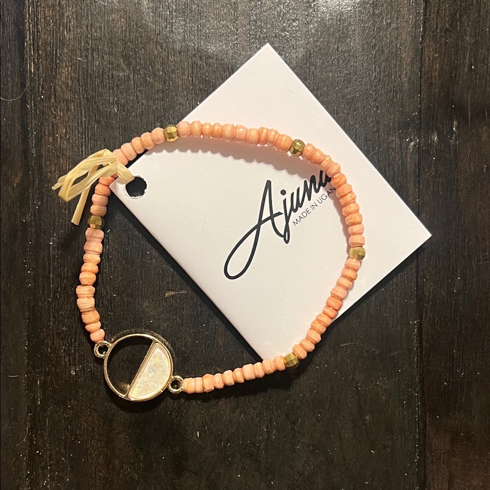 Tiny rose Paper Bead Circle Pendant Bracelet